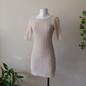 CREAM STRETCHY KNIT SEQUIN DRESS